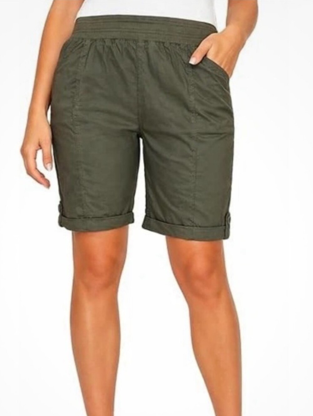 Briggs New York Women's Green Roll-Cuff Elastic Waist Shorts - XS
